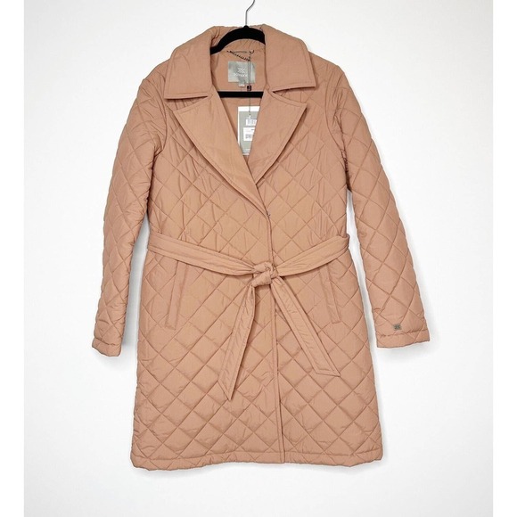 NWT Soia & Kyo Amara Quilted Coat Jacket Tie Belt Clay Women's Size Small Petite - Picture 3 of 9